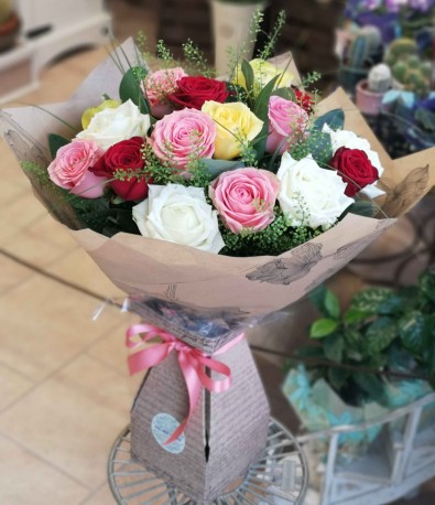 Mixed roses hand-tied