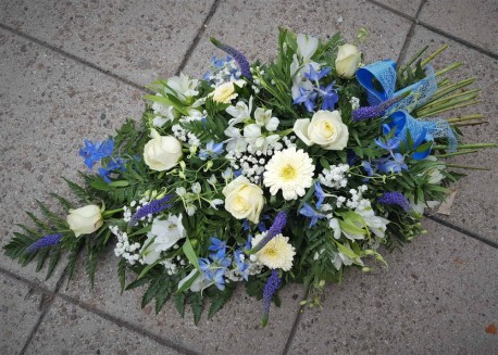 Funeral spray Blue and White